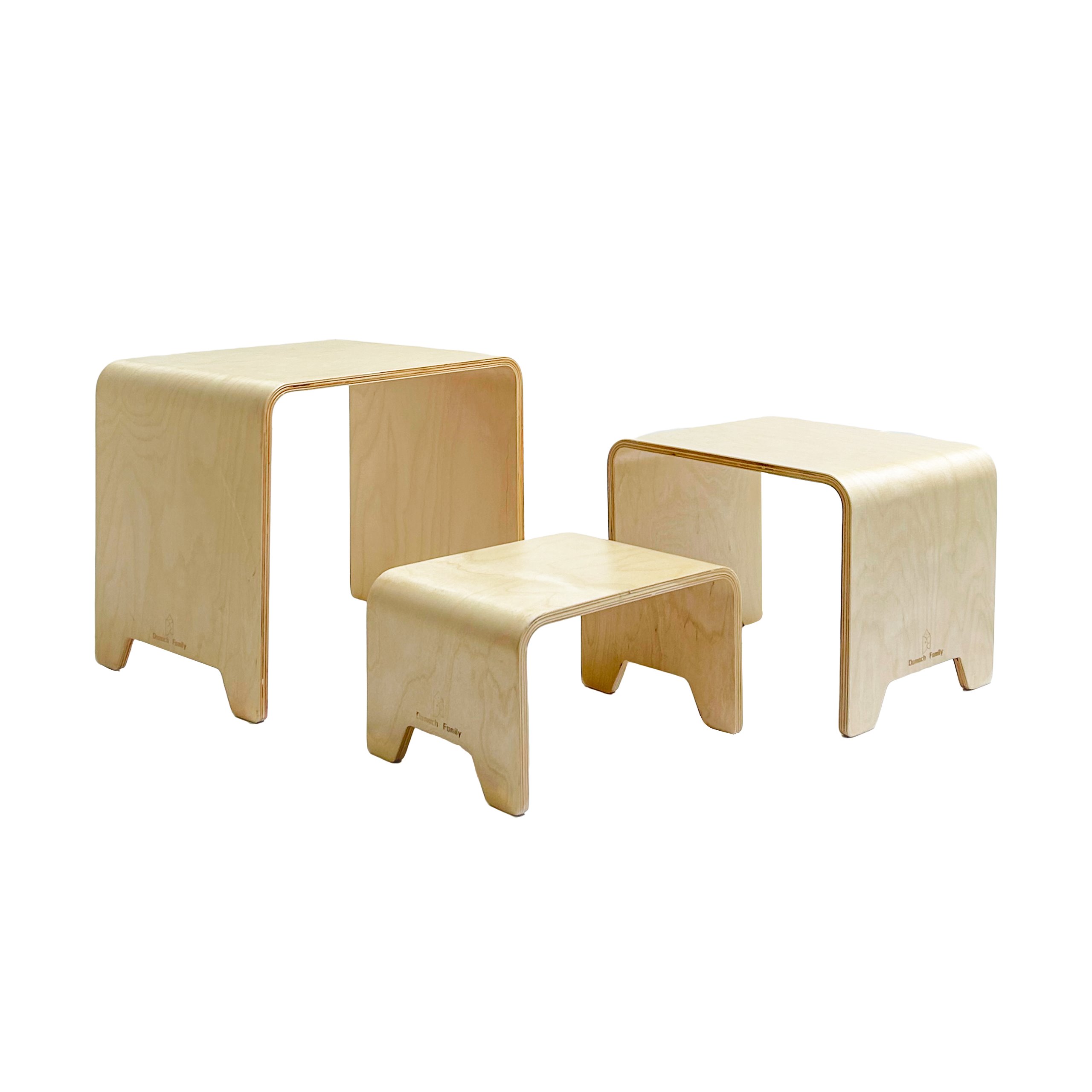 Damoch Family Montessori Inspired 3-in-1 Kids Stool Set – Bentwood Toddler Table & Chairs, Stackable Nesting Stools for Playroom, Kitchen, bathroom, Kindergarten (S/M/L) - Eco-Friendly & Space-Saving