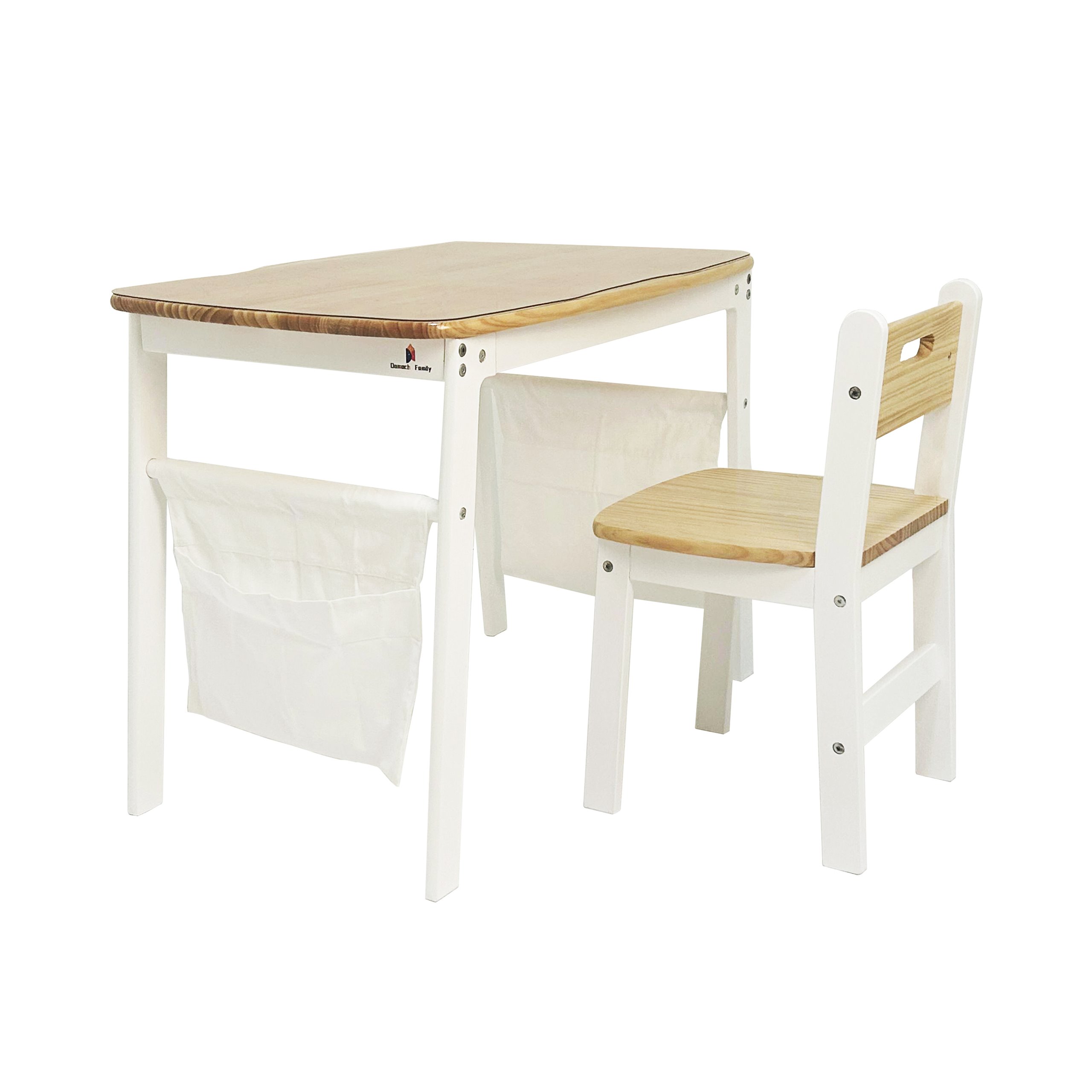 Damoch Family Kids Desk & Chair Set (Age 3-8) - My First School Desk | Natural Wood Learning Station - Study Table, Art & Craft Table - with Ergonomic Chair | PVC Protector & 2 Storage Bags Supplied