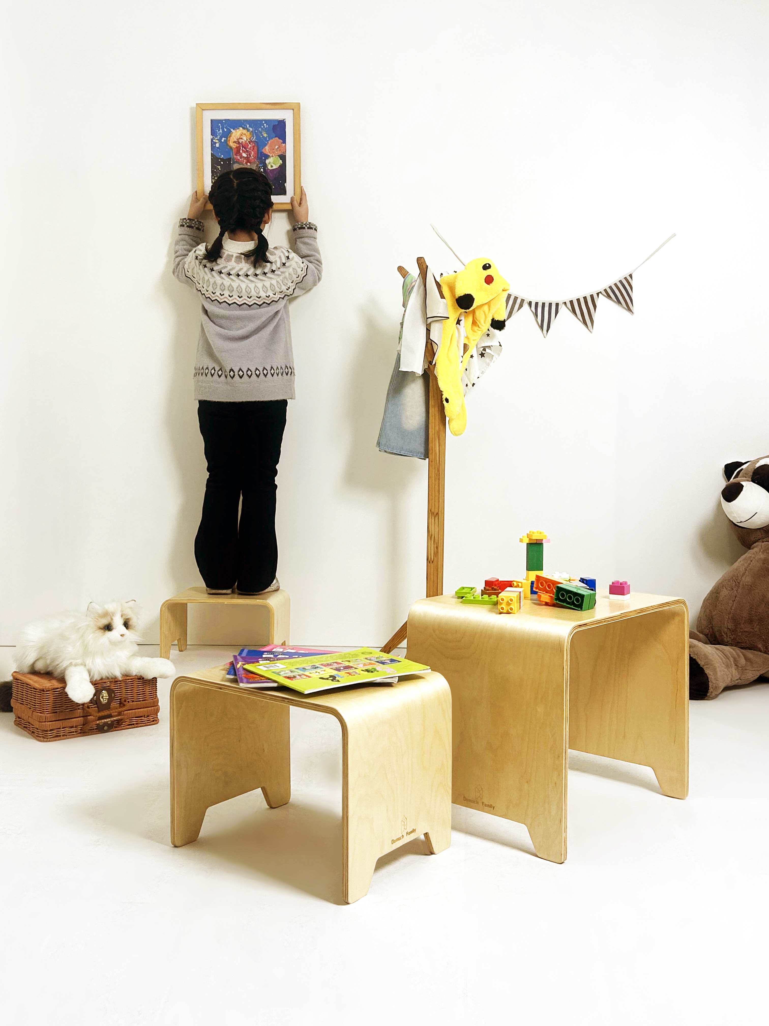 Montessori 3-in-1 Bentwood Stool Set for Kids – Multi-Functional Toddler Table & Chairs, Stackable Nesting Stools for Playroom, Kitchen, Kindergarten (Small/Medium/Large) – Eco-Friendly & Space-Saving