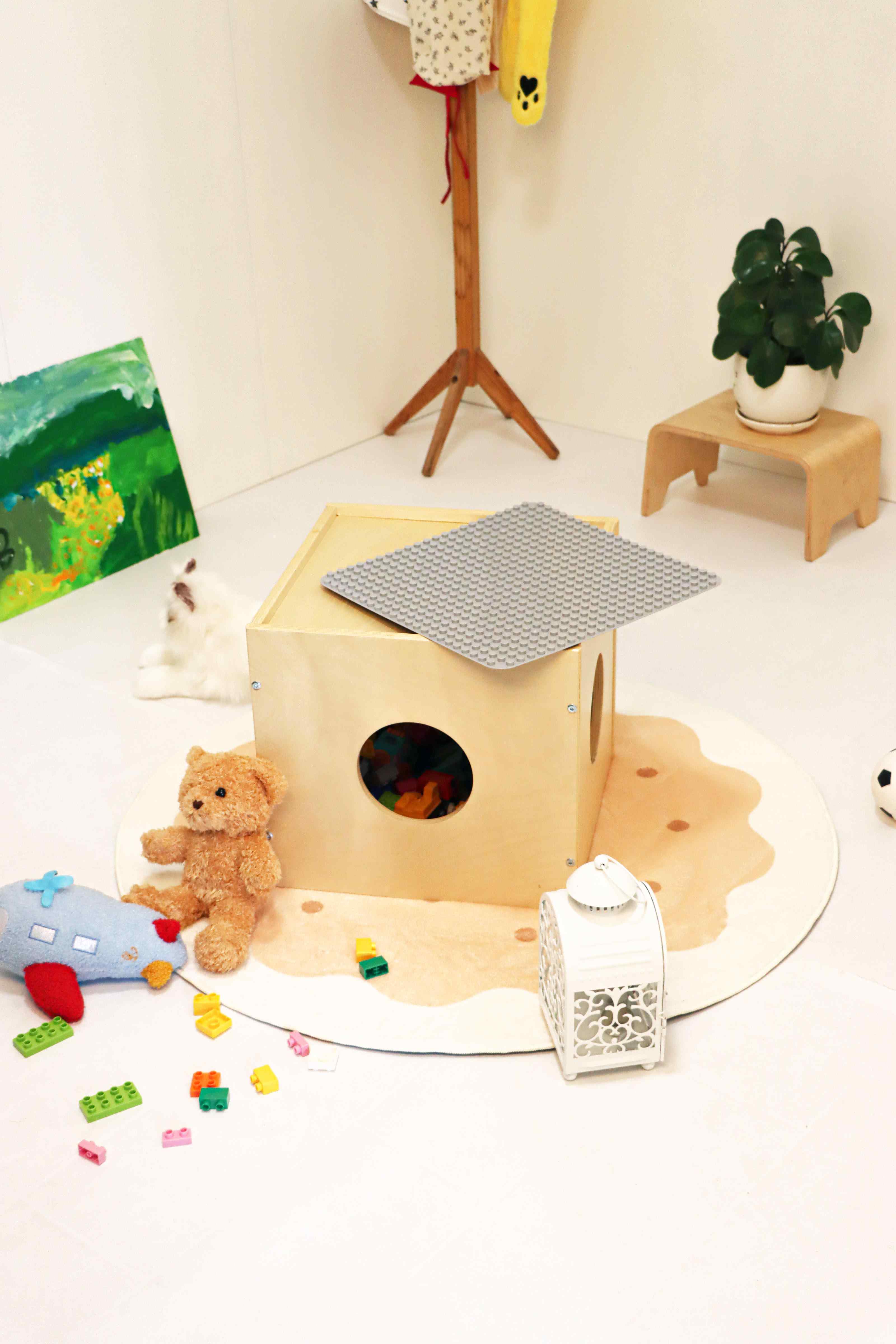 Wisdom Play Cube – Montessori 5-in-1 Kids Play & Activity Table, Toy Box Storage Organizer, Building Blocks & Base Plate, Cat Hideout & Bedside Table | Safe for Toddlers & Cats
