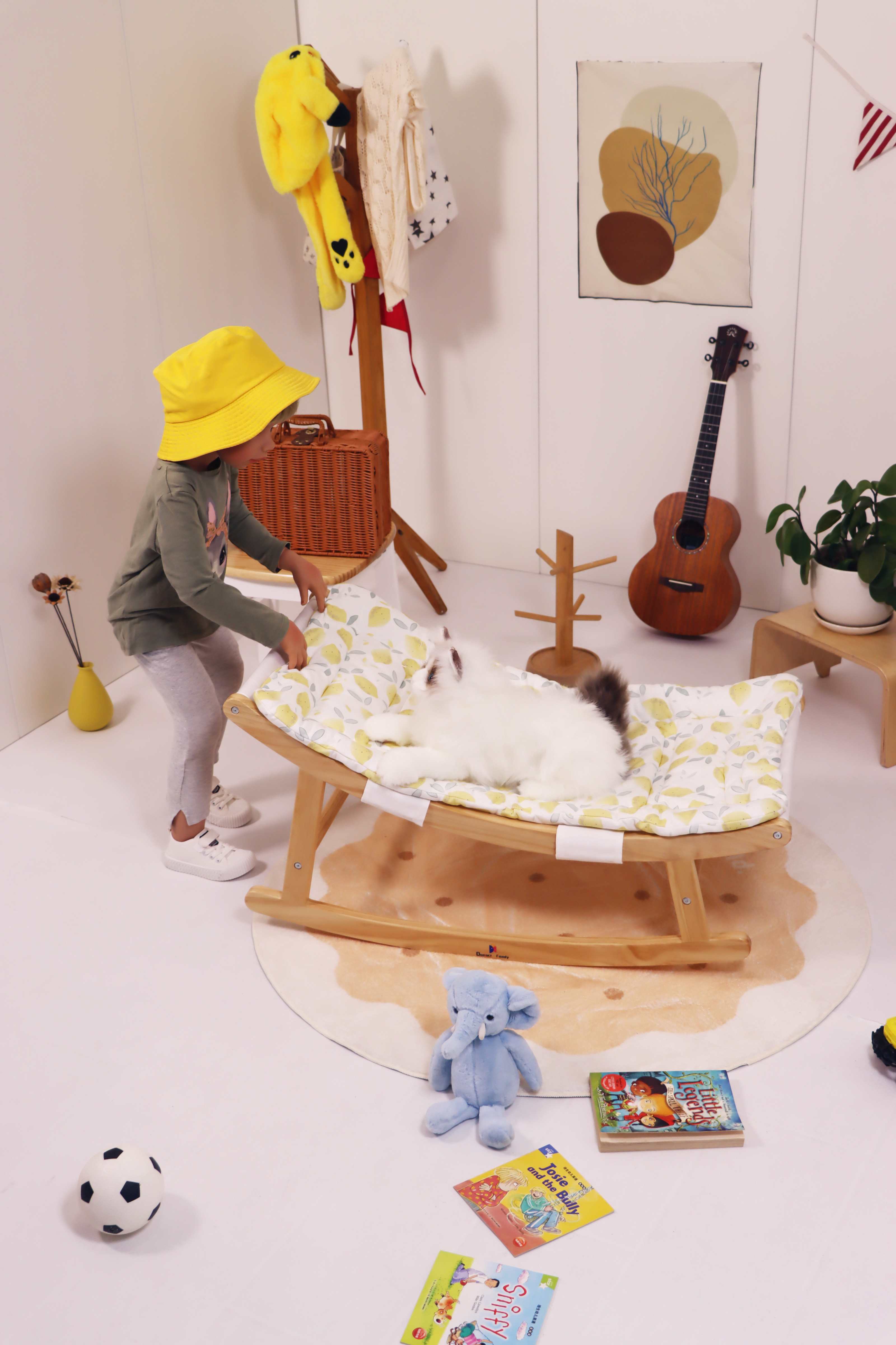 Wooden Baby Rocker & Infant Lounger – Gentle Rocking, Soft Fabric, Modern Design for Kids Up to Kindergarten
