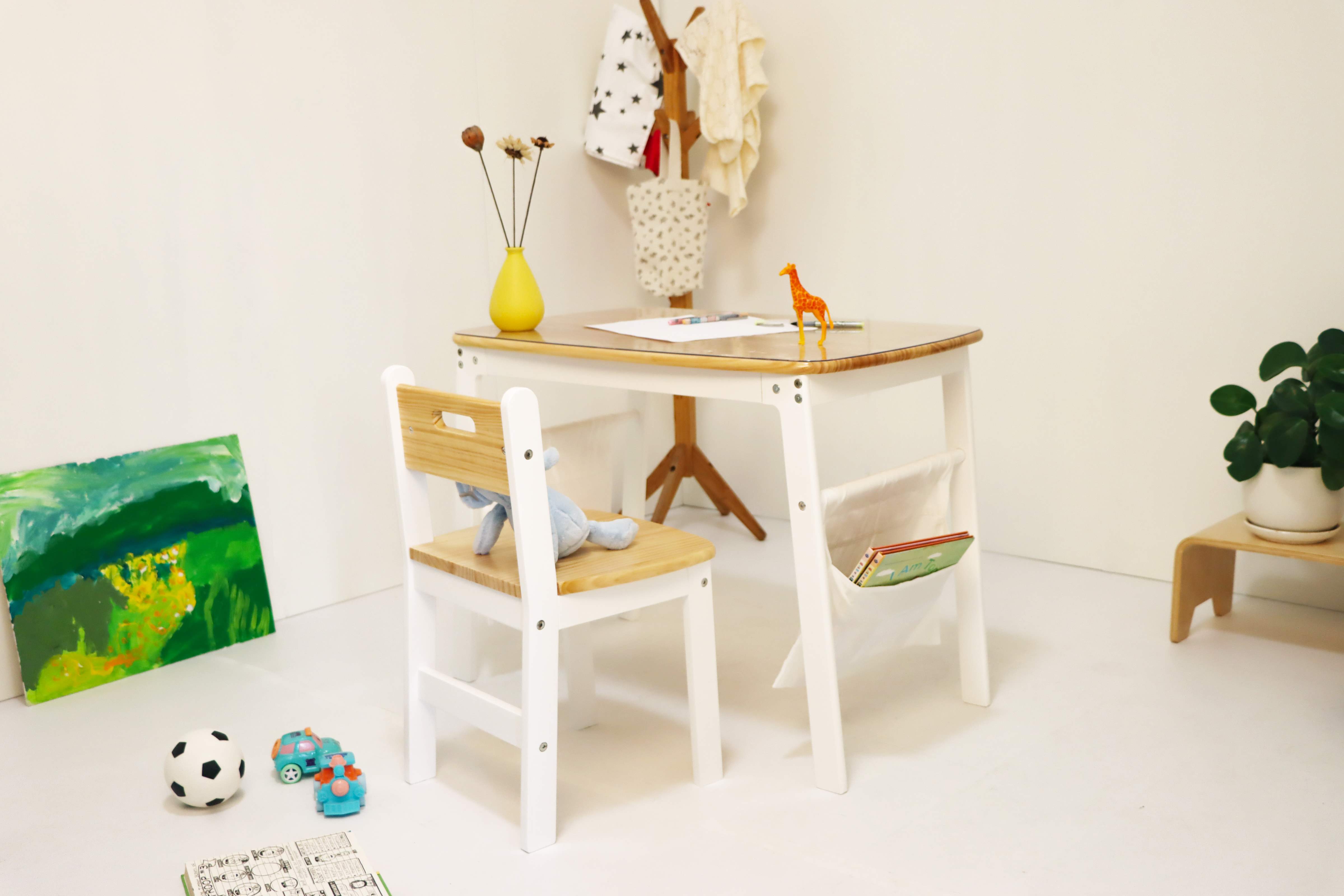 My?First?Desk?with?Ergonomic?Chair?for?Little?Kids?(Ages?3?-?8)?-?Toddler?Study?Desk?&?Activity?Table?for?Homework,?Crafts?and?Meals,?Matched?with?PVC?Protector?and?Canvas?Storage?Bags