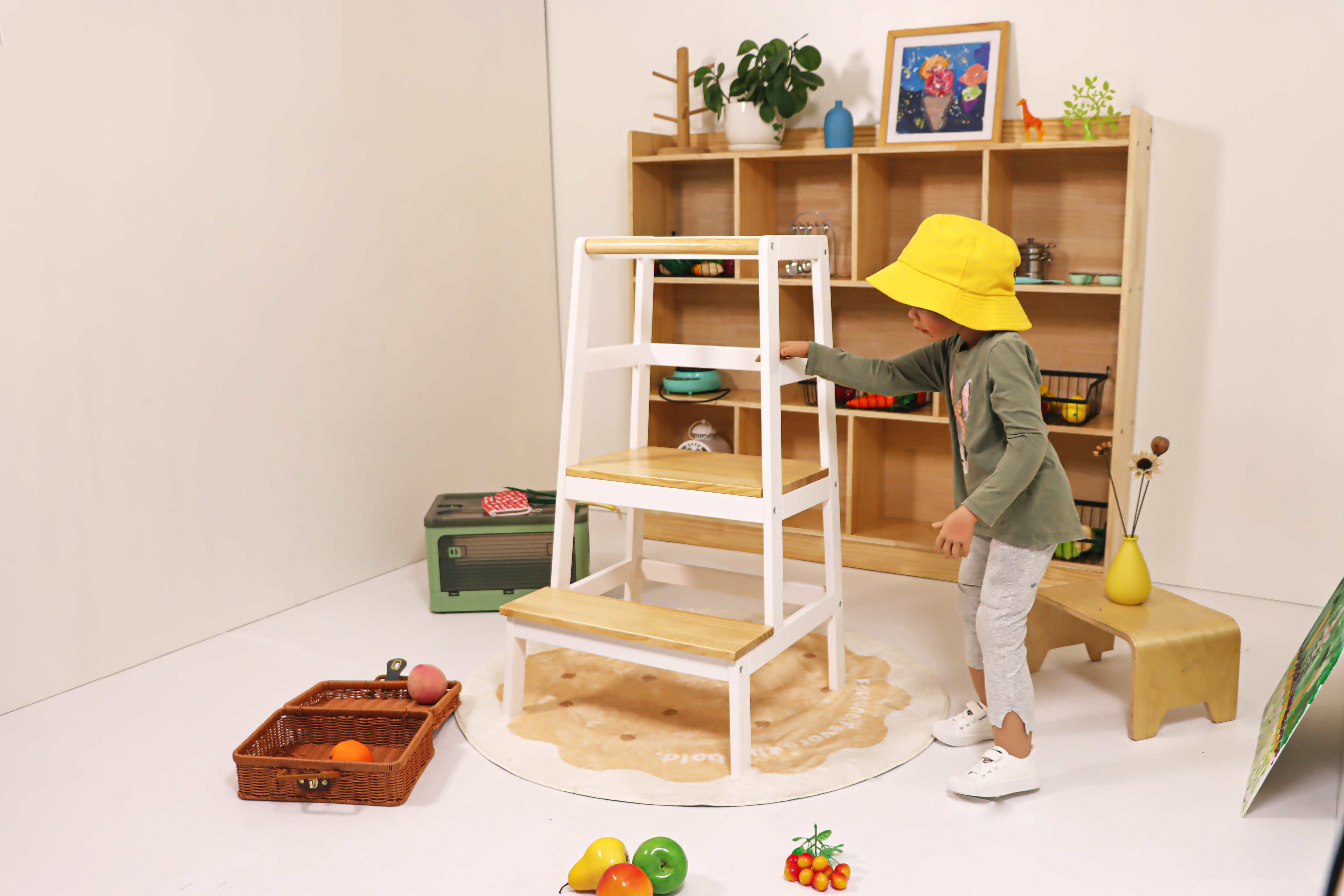 MOORE Toddler Kitchen Step Stool - A-Shaped Safety Design | CPSC/REACH/CPC Certified | Kids Counter Standing Tower for Cooking, Washing Hands & Brushing Teeth (Premium NZ Natural Pine)