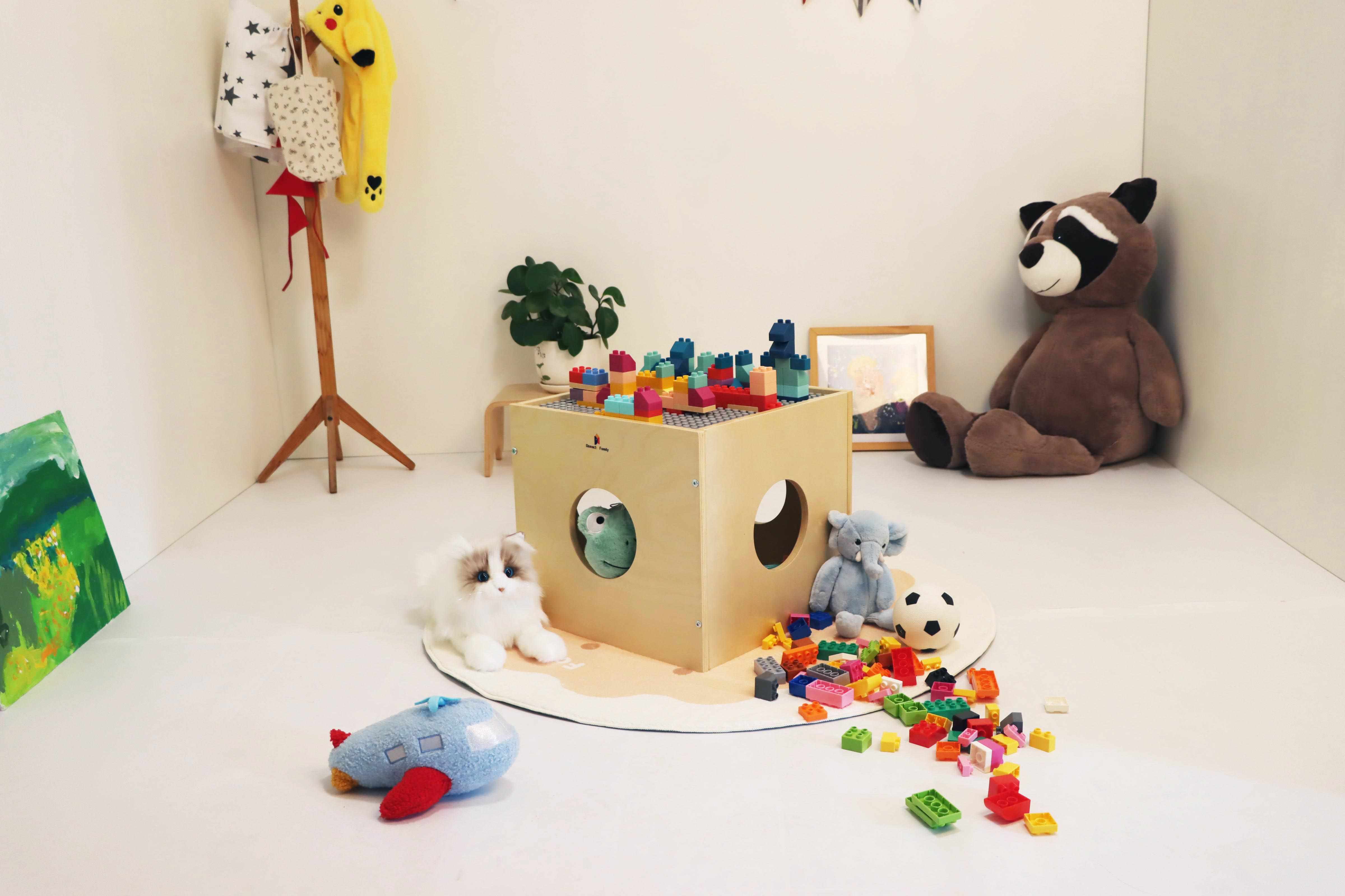 Multipurpose Montessori Activity Table – Play Cube, Storage, Cat House, Building Block Table & Bedside Stand for Toddlers